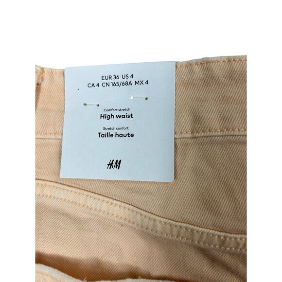H&M High Waist Denim Shorts Sz 4 Light Orange (Apricot) Jean Short Raw Hem New - Picture 6 of 8